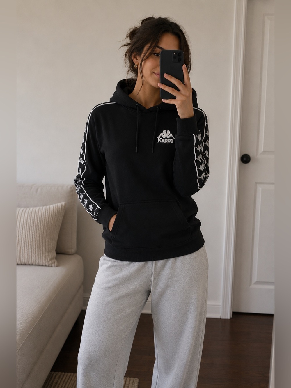 KAPPA WOMENS BLACK AND WHITE HOODIE- Size XS